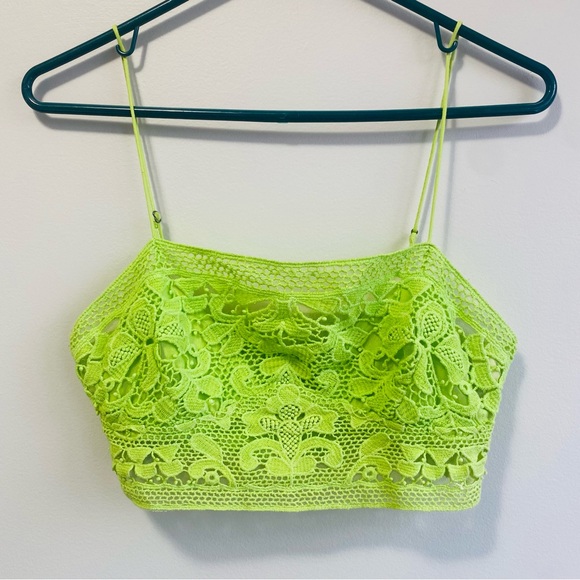 Fp One Tops - Vibrant Lime Lace Crop Top